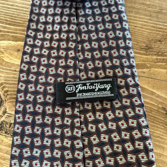 JinTaiYang Mens Black & Red Geometric Neck Tie 57.5" Office Preppy Career - Picture 2 of 3